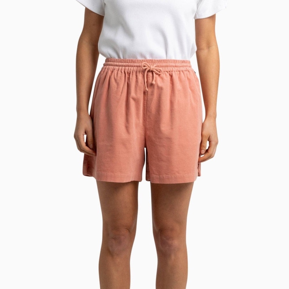 Hurley 100% Cotton Corduroy Lightweight Drawstring Resort Scoop Shorts Salmon XS